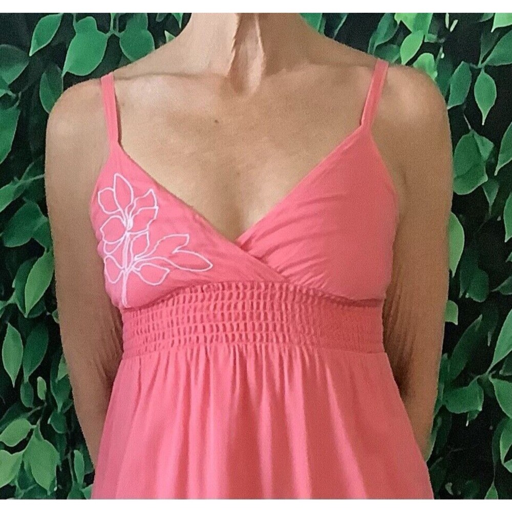 🌺 GAP Pink Embroidered Cotton Maxi Dress – Adjustable Straps, Size XS